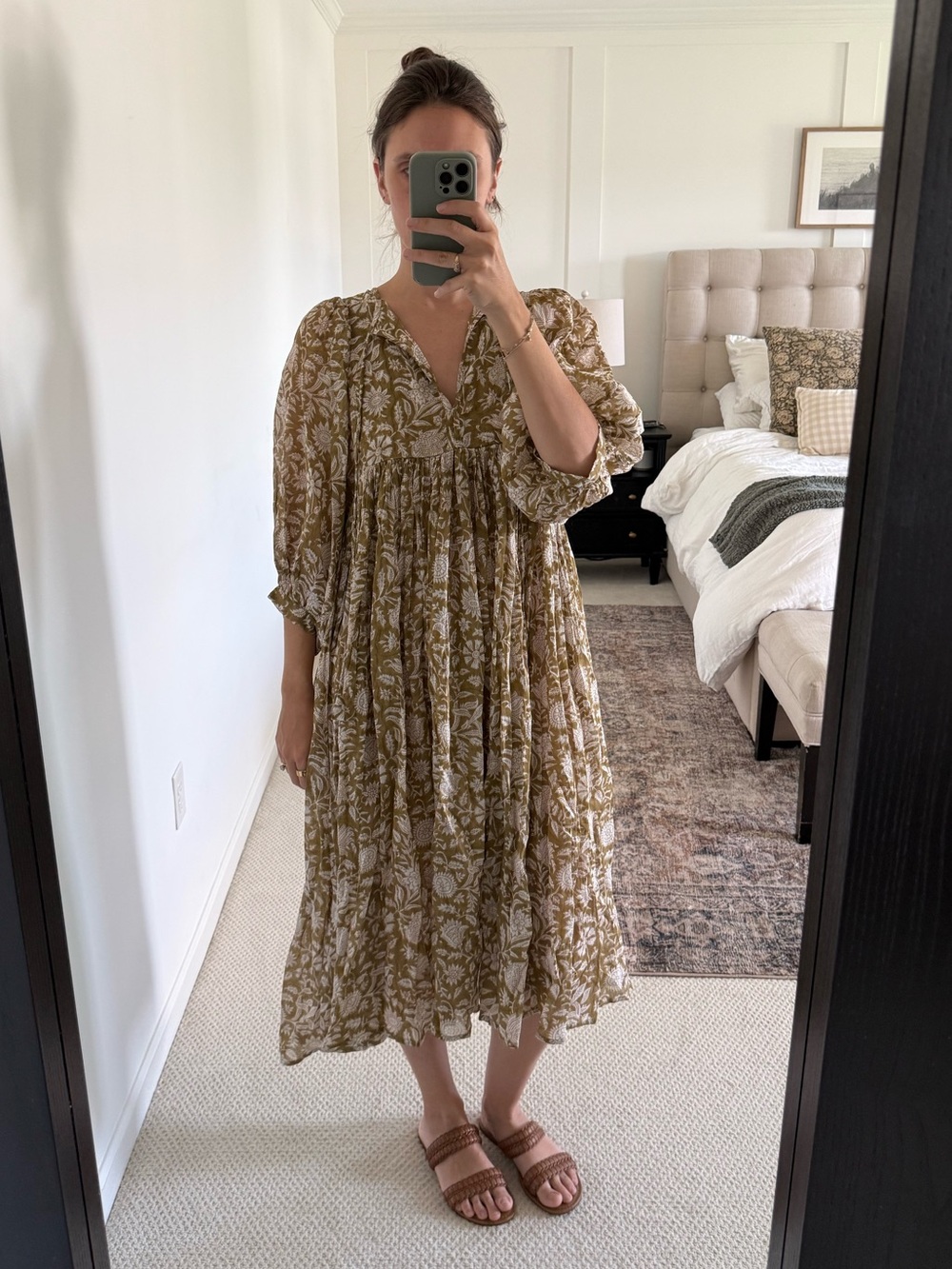 Daughters of India Kyra Midi Dress - Olive Floral Midi Dress